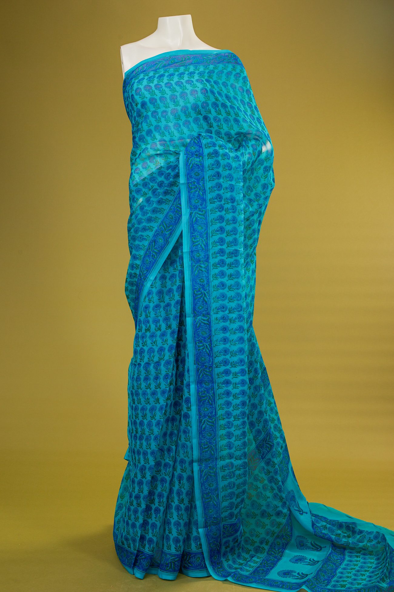 Turquoise Blue Saree with Pink Border – Godhuli