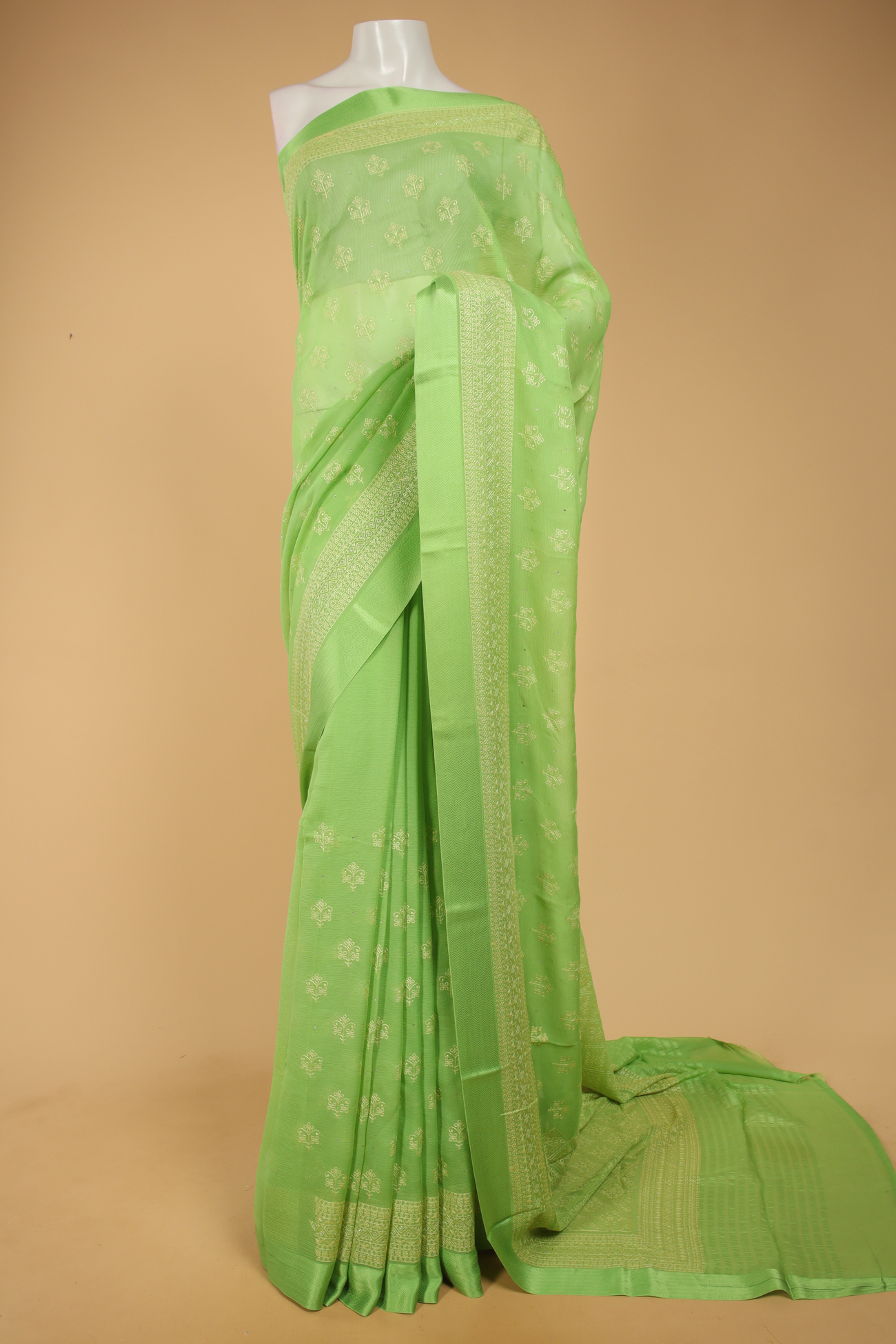 Lime Green Organic Linen Saree – The Thread Weavers