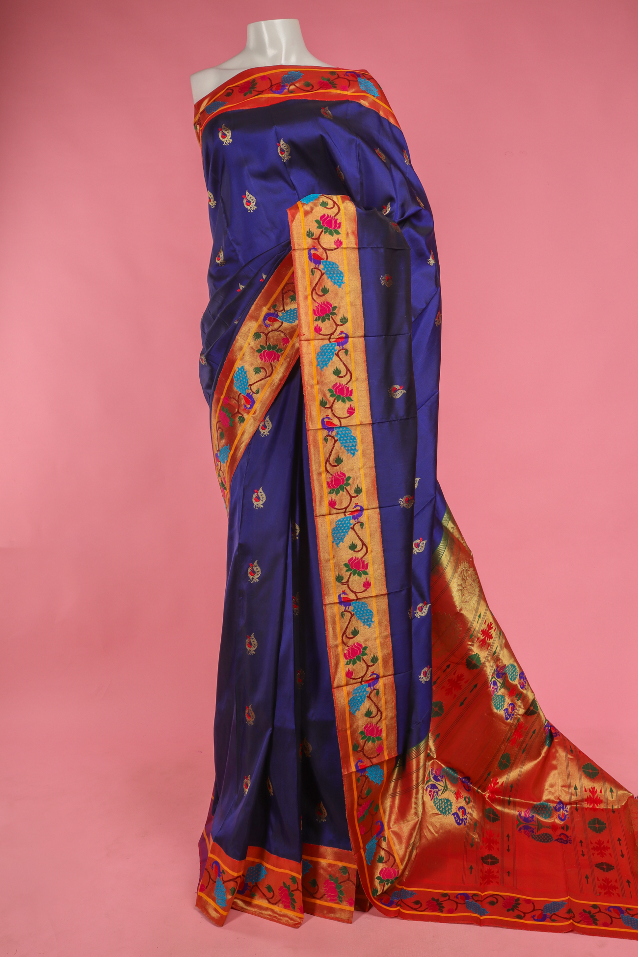 Rock Blue Zari Woven Titli Royal Paithani Silk Saree – MySilkLove