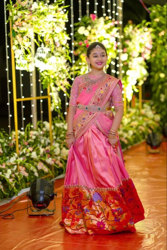 Family matching outfits | Half saree designs, Half saree lehenga, Half  saree function